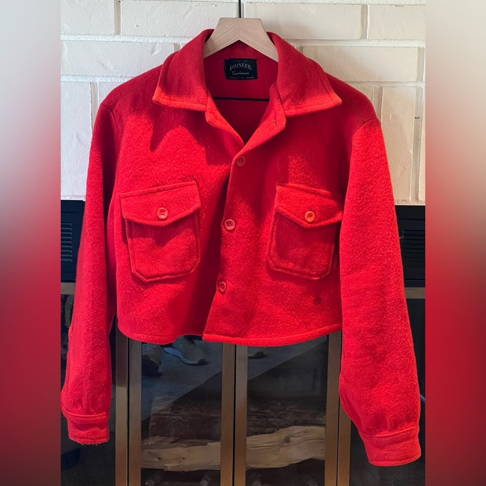 Vintage cropped red 100% wool pioneer sportswear button jacket